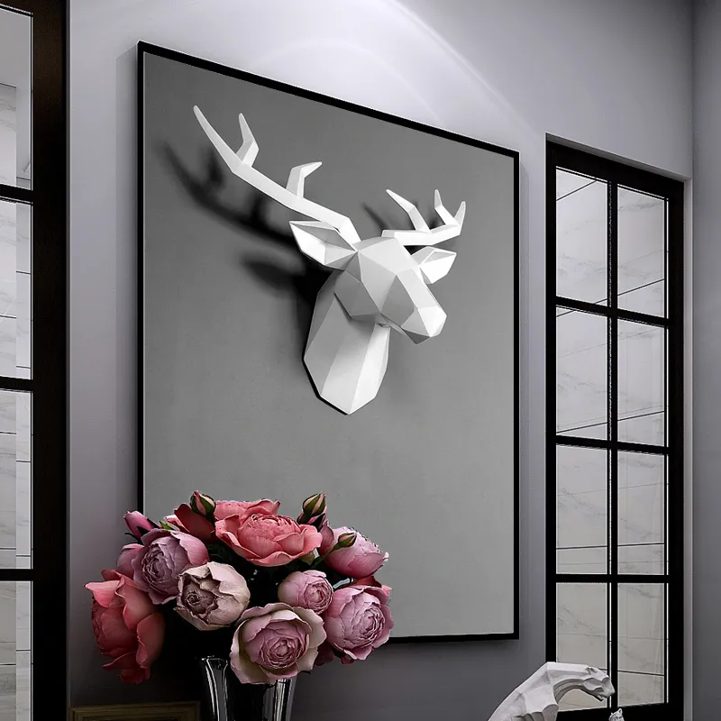 3D Deer Head Statue Decor Scultura astratta Accessori la decorazione della casa 50x49x20cm Parete del soggiorno Grandi statue di alci Decorazioni T200331