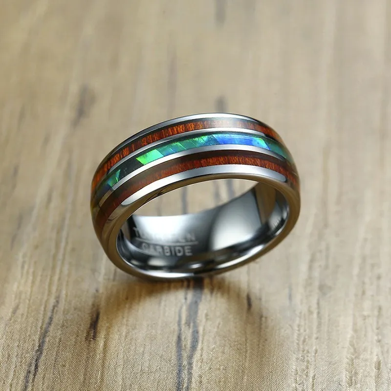 Vnox 8mm Tungsten Carbide Ring voor Mannen Hout Patroon Gekleurde Unieke Wedding Band Casual Gentleman Anel Sieraden Y1128245E