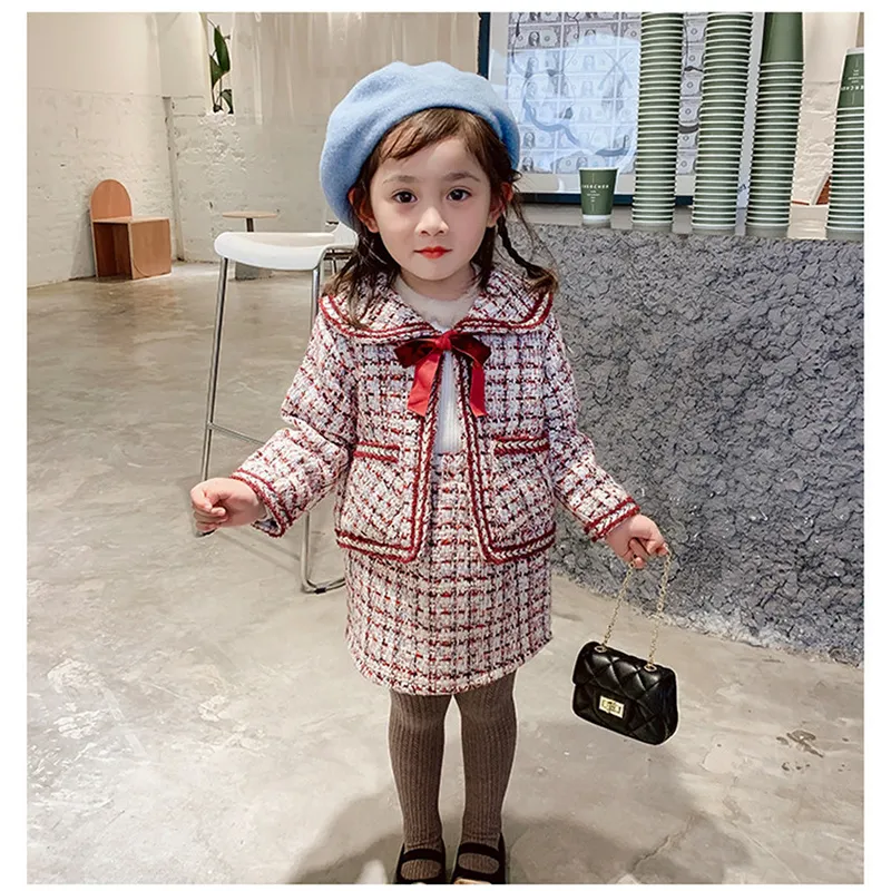 2 pezzi moda ragazza abbigliamento classico imposta autunno inverno uniforme scozzese bambino vestito causale principessa partito stile preppy 3-8 anni 201203