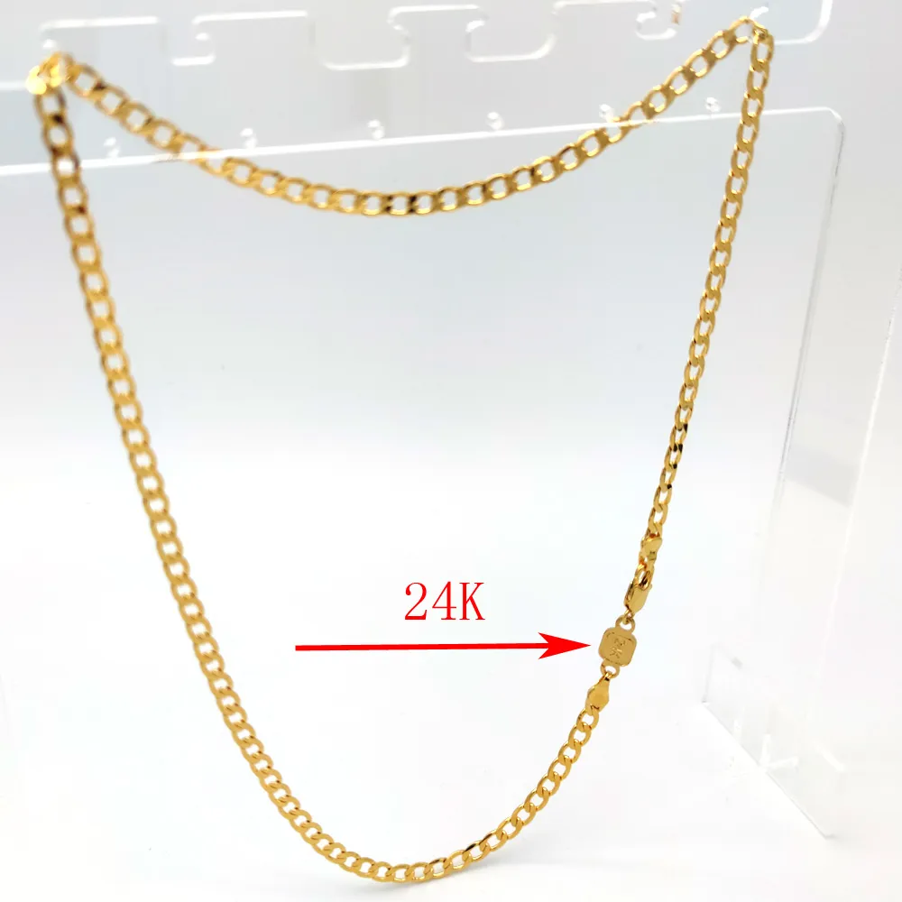 Kvinnors halsband trottoarkedja solid 24 k stämpel länk fin guld gf födelsedag valentin gåva värdefull 20 500 4 mm217a