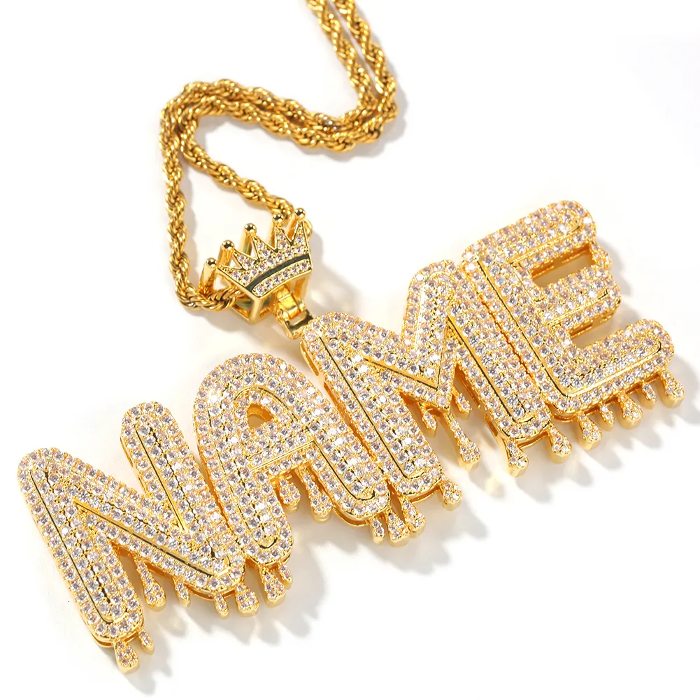 Uiwn Nazwa Naszyjka Mężczyźni Dostosuj kroplową koronę Intial Letter Wiselant Kolor Rose Gold Commission Gift Biżuteria Cuban Linia Chain Q1114257J