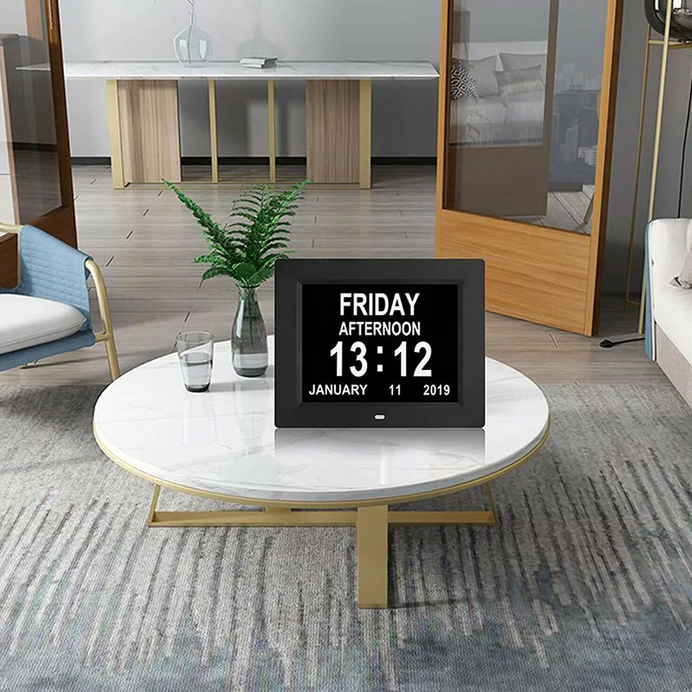 7 QUT 8 Språk Digital Day Clock LED Kalender DayWeekmonthyear Electronic Alarm Clock för nedsatt vision People Home DEC1263974