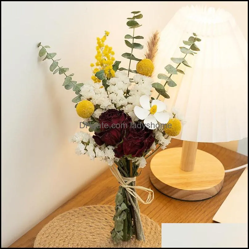 Decorative Flowers & Wreaths 1 Bunch Mini Preserved Cotton Natural Dried Leaves Pampas Grass Daisy Sunflower Bouquets Wedding