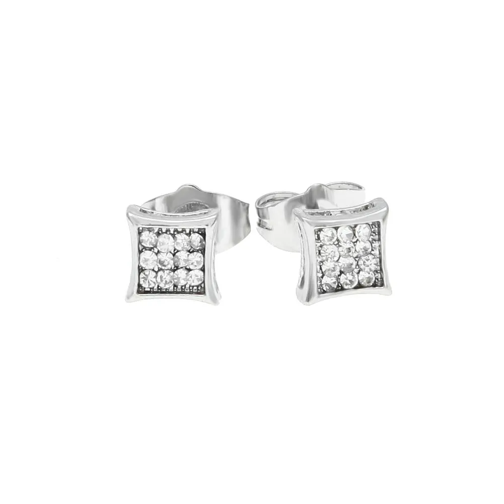 3 rad Micro Pave Bling Square Stud örhängen för män Kvinnor Guldpläterade isade ut kubiska zirkoniume CZ Stone Screw Back Earrings Gift NE311K