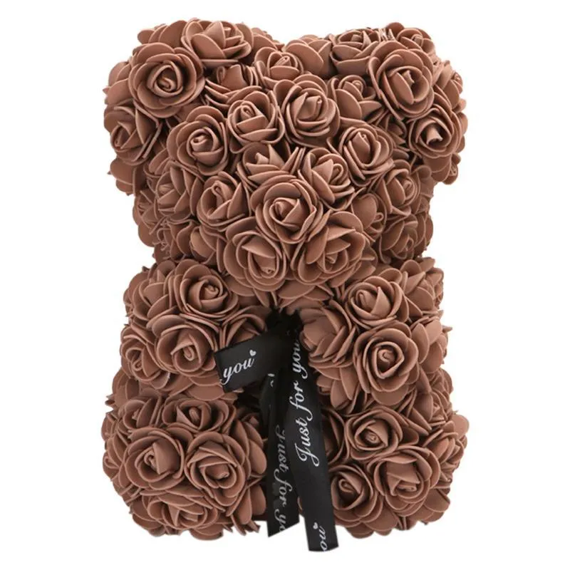 VKTECH Cadeau de Saint Valentin 23 cm Ours en Peluche Rose Rouge Fleur Artificielle Décoration pour Noël Cadeau d'anniversaire de la Saint-Valentin 191c