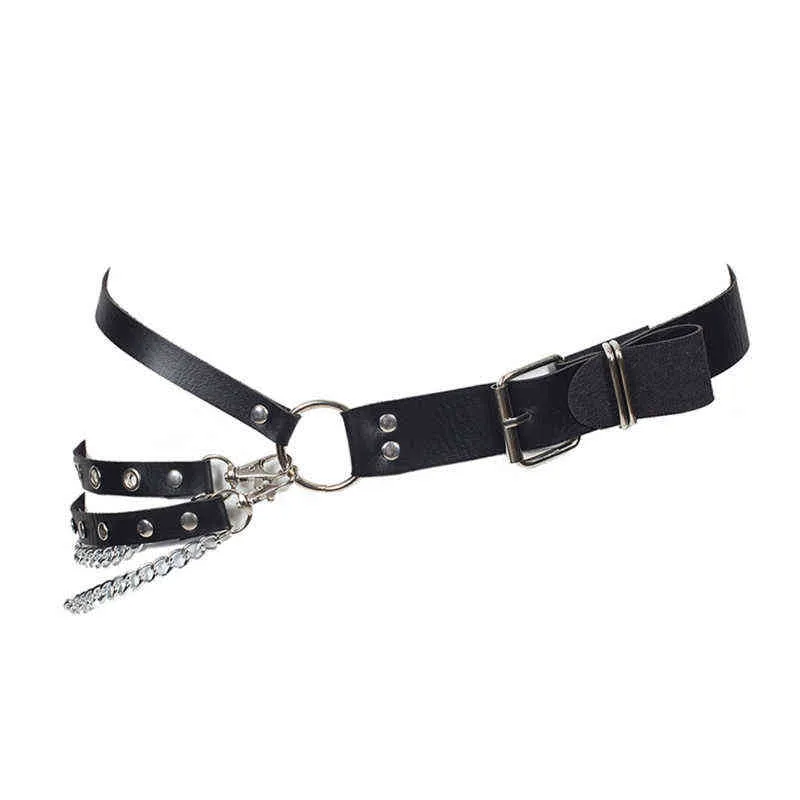 Nouvelles femmes gothique punk taille ceinture chaîne cool métal cercle anneau conception argent boucle ardillon en cuir noir ceinture jeans ceintures de taille G220301