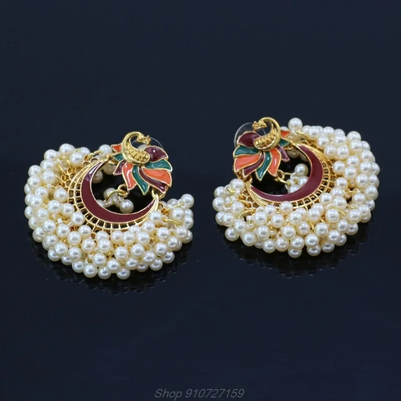 3 Paren Bollywood Etnische Bruids Bride Kundan Oorbellen Pauw Parels Jhumka Jhumki Indian Drop Earrings Mode N30 20 Dropship B1205