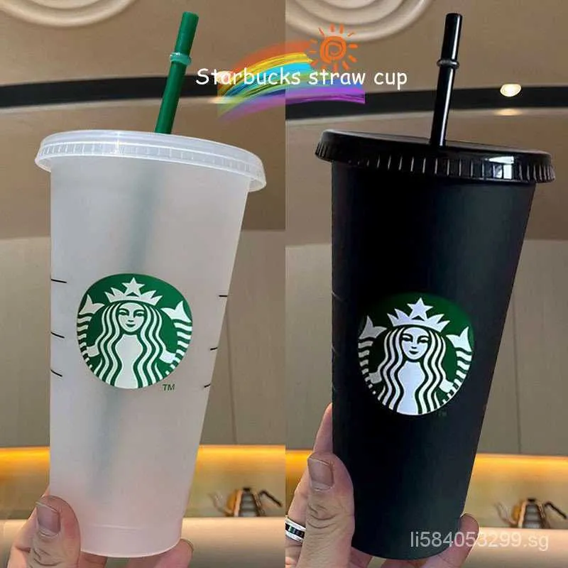 Godziny wysyłki Wielokrotnego użytku Starbucks Zimne kubki Plastikowe Czarne Przezroczyste Starbucks Kubek z pokrywką Słomy Czarna Puchar OZ