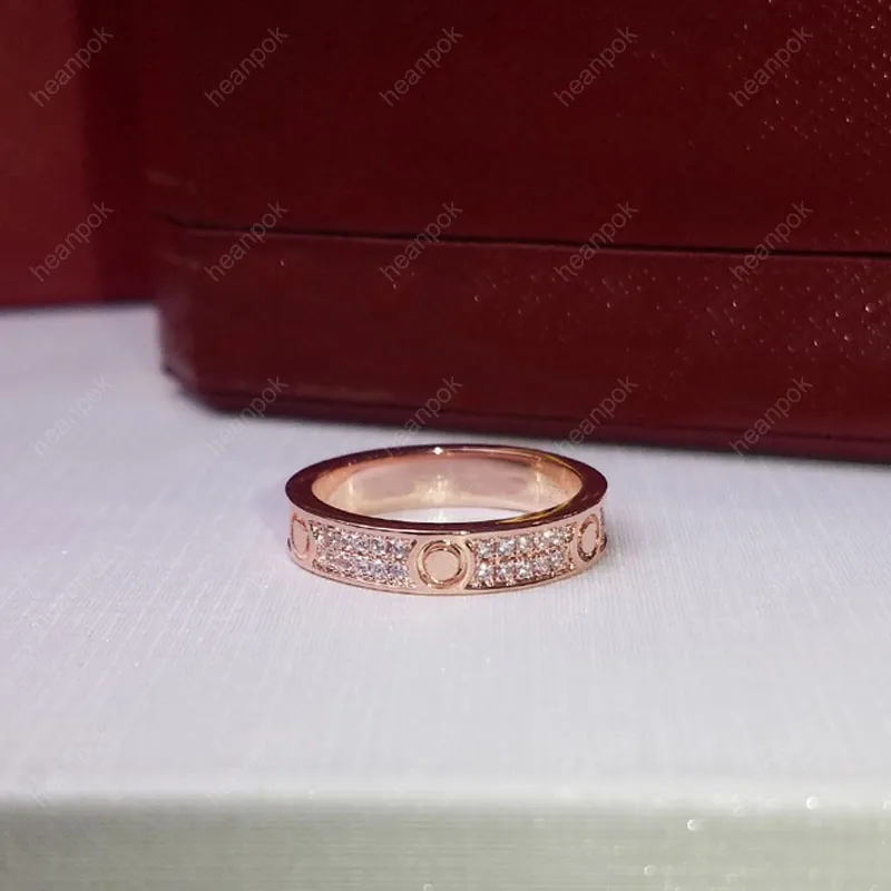 Pierścień designerski Pierścień miłosna Silver Rose Gold Luksusowe Pierścionki Diamentowe Biżuteria Pierścionki dla kobiet marki Masowe Naszyjnik Czerwony Box 220121220T