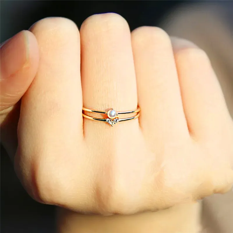 Tiny 14K Gold Love Heart Diamond Pieces di squisito piccolo stile nuovo stile fresco anello di fidanzamento regali gioielli