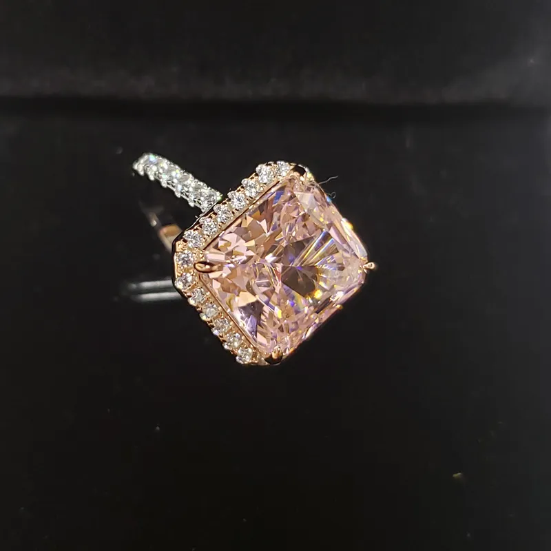 OEVAS 100% 925 Sterling Silver Musing 10 * 11mm Pink High Carbon Diamond Obrączki ślubne dla kobiet Party Biżuteria Hurtownie J0112