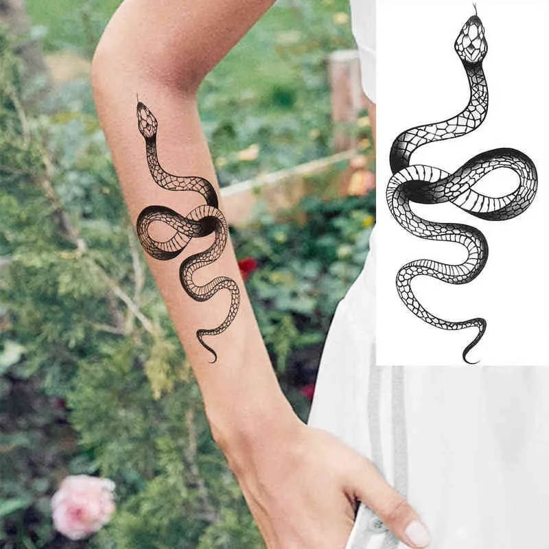 Siyah Yılan Önkol Kadınlar İçin Geçici Dövmeler Yetişkin Erkekler Serpent Ay Gerçekçi Sahte Dövme Şık Su Transferi Tatoos Kağıt 07231718