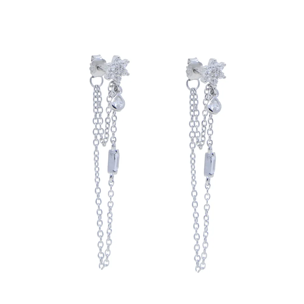 2021 Spring New 925 Sterling Silver Jewelry Whole Cleity Boyed Tiny Cz Charm Tassel Chain Romantic Flower Stud arring Wholesal26V