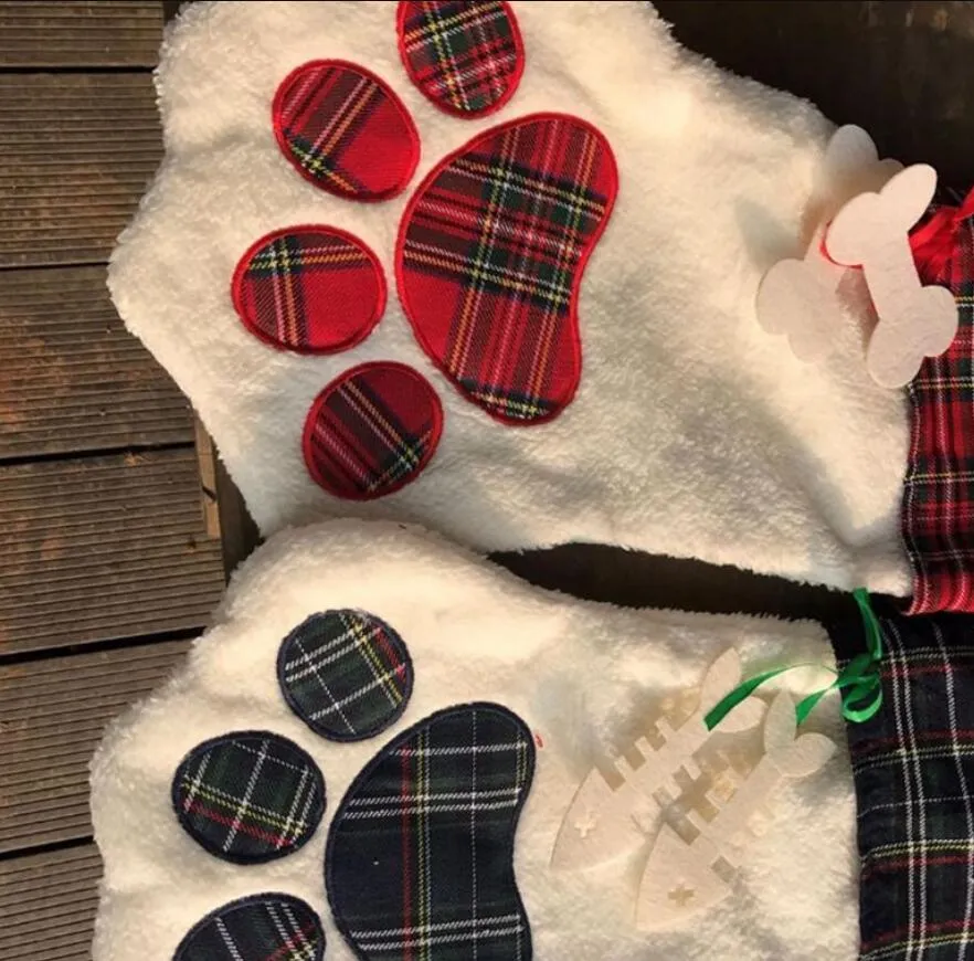 Christmas Stockage monogrammé Pet Dog Cat PAW Sac cadeau Plaid Paid de Noël