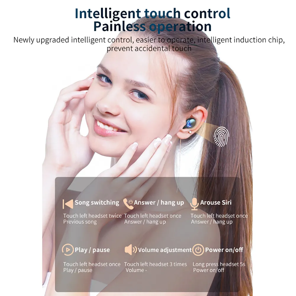 Fones de ouvido F9 5C Bluetooth 5.0 Fones de ouvido sem fio TWS Fones de ouvido viva-voz Fones de ouvido esportivos Fones de ouvido para jogos