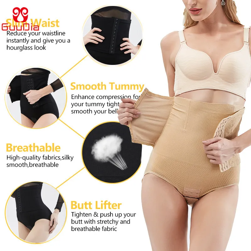 GUUDIA Shapewear le donne Vita Trainer Controllo della pancia Butt Lifter Mutandine Vita alta Stomaco corto Body Shaper Postpartum Piastra 201222