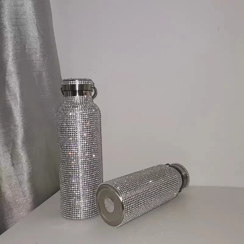 sprankelende high-end geïsoleerde fles bling strass roestvrijstalen thermofles diamant thermo zilveren waterfles met deksel 20224l