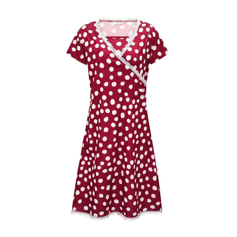 Summer Women Maternity Fashion Print Red A-line Dress Blouse Maternity Nursing Dress Short Sleeves Blouse Dresses Clothes G220309