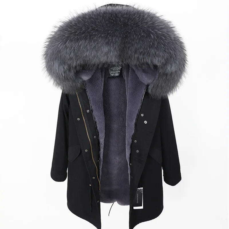 Maomaokong Real Raccoon Fur Collar Coat Women's Clothing Long Fack Warm Coat Memaly Winter Coat Parkas 201214