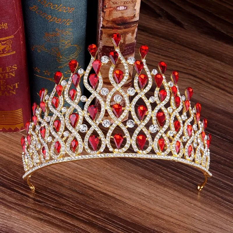 Hårklämmor Barrettes Barock Brud Red Green Blue Crystal Tiaras Crowns Pageant Prom Veil Tiara pannband Brud för bröllop ACCE180S