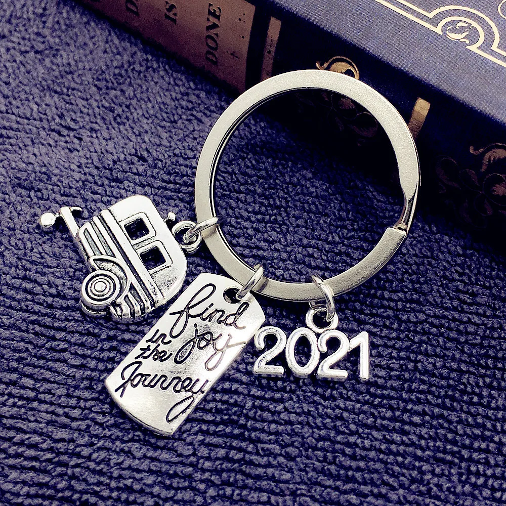 2021 Find Joy In The Journey Charms Keychain Happy Camper RV Trailer Key Chain Enjoy Retirement Keyring for Boss and Coworker Gift