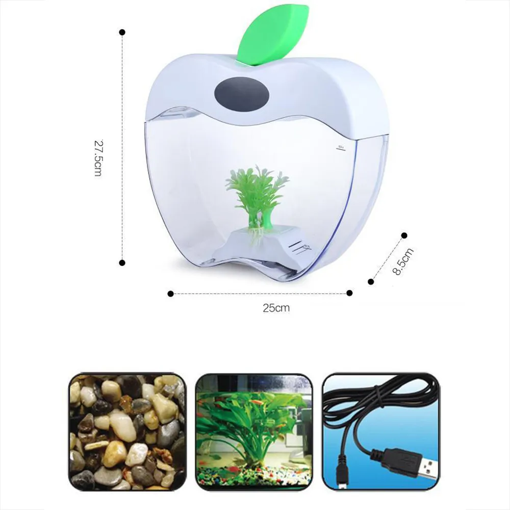 Aquarium USB Mini Aquarium med LED-nattljus LCD-skärm och klocka Fish Tank Personifiera Aquarium Tank Fish Bowl D20 Y200917