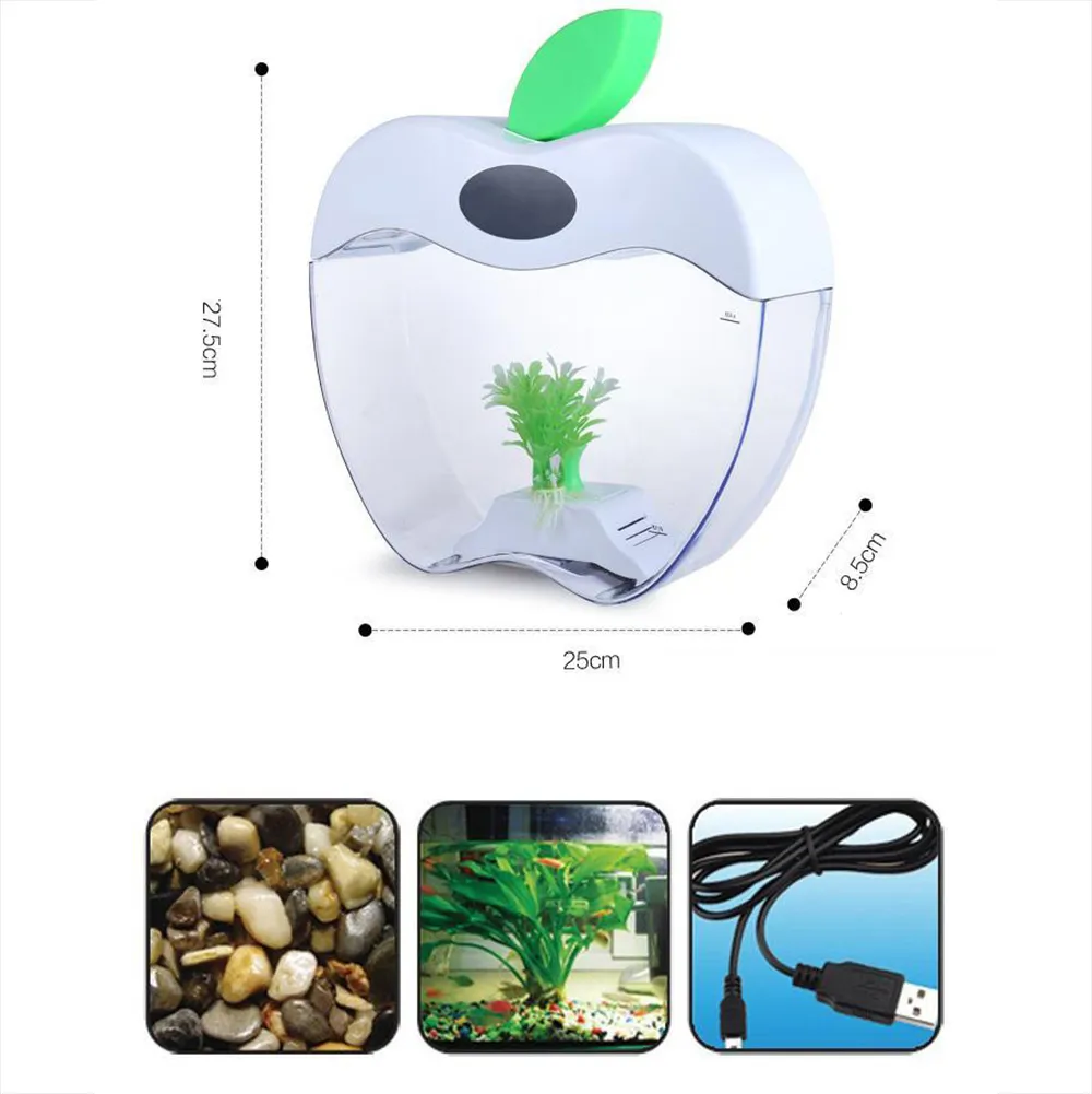 Аквариум USB Mini Aquarium со светодиодным ночным светом LCD Display SN и Clock Fish Tank Инициализируйте аквариум -танк -миска D20 Y205519675