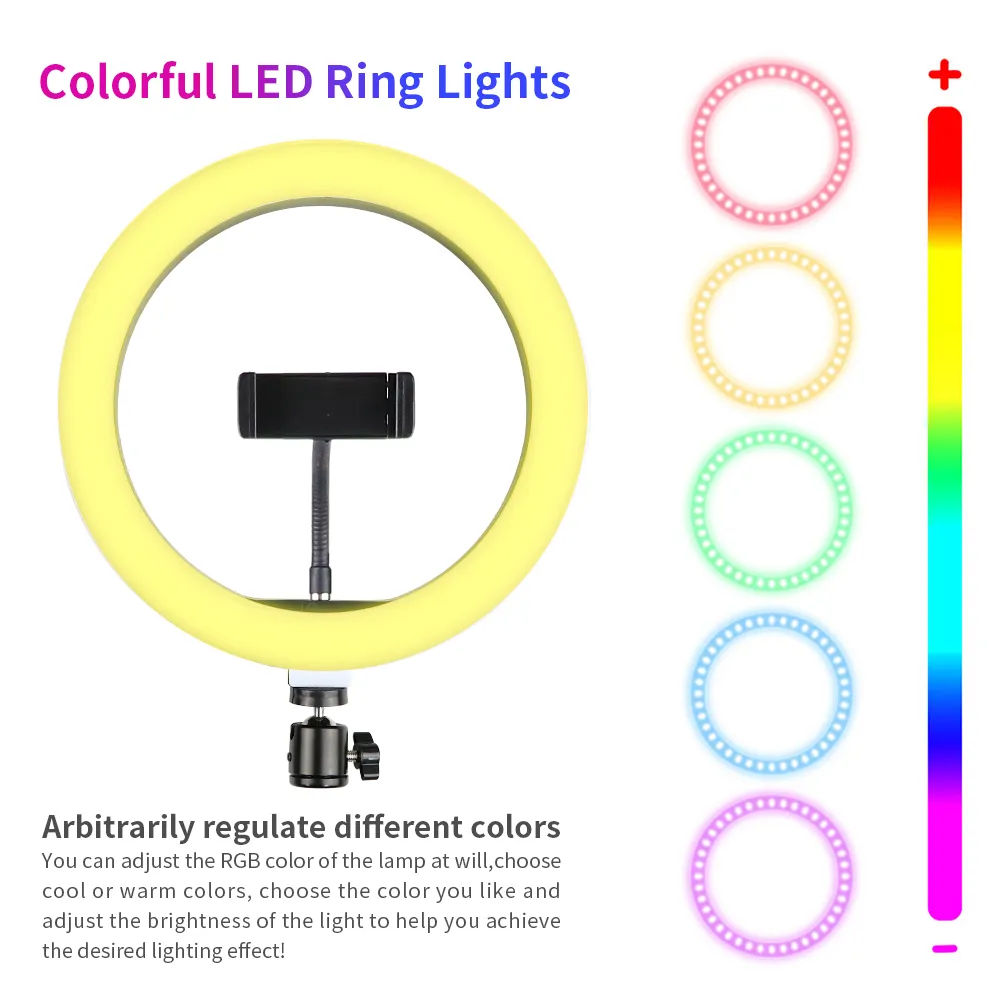 Fotografia 10 polegadas LED Selfie Ring Light com mesa Longo Braço Telefone Telefone Dimmable RGB Ringlight Makeup Lâmpada para Video Selfie