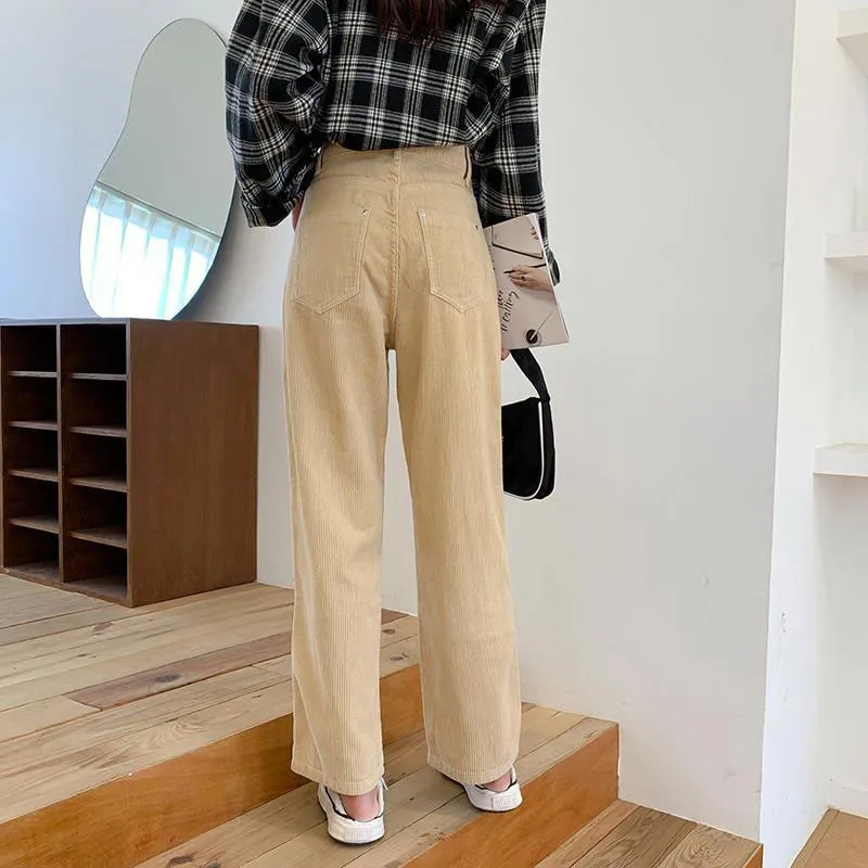 Lucyever Fashion High Waist Corduroy Pant Vintage Oversize Wide Leg Trousers Female Casual Loose Streetwear Woman 220211