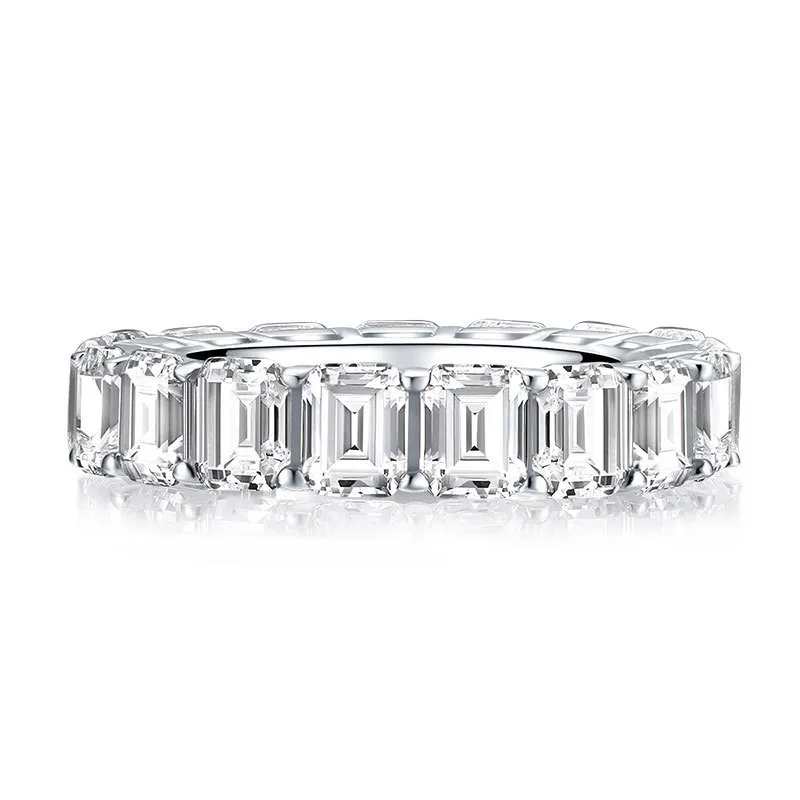 Wong Rain 925 Sterling Argent Taille Émeraude Créé Moissanite Pierres Précieuses Diamants Bague De Fiançailles De Mariage Bijoux En Gros Y1124