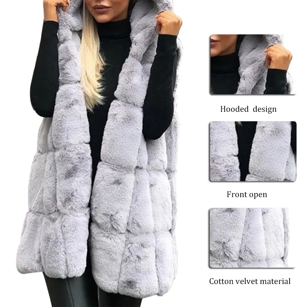 Autumn Winter Faux Fur Coat Women New Warm Slim Solid Sleeveless Ladies Vest Vintage Fake Fur Coat Jacket Winter Clothing 201019