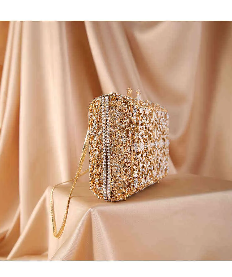 NXY Evening Bag Xiyuan Women 2022 Diamond Drip Floral s Clutches for Party Wedding Rhinestones Clutch Purse Wallet Gold 0207