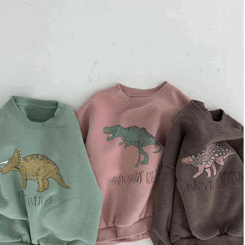 Milancel Spring Kinder Kleding Hoodies Lange Mouwen Leuke Dinosaurus Plus Fleece Comfortabel Pullover Sweatershirt 220124