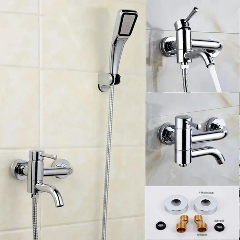 Liuyue Bathtub Shower kraan Blackchrome messing muur gemonteerde badkamer abs hand hoofd sets mixer tap y200321
