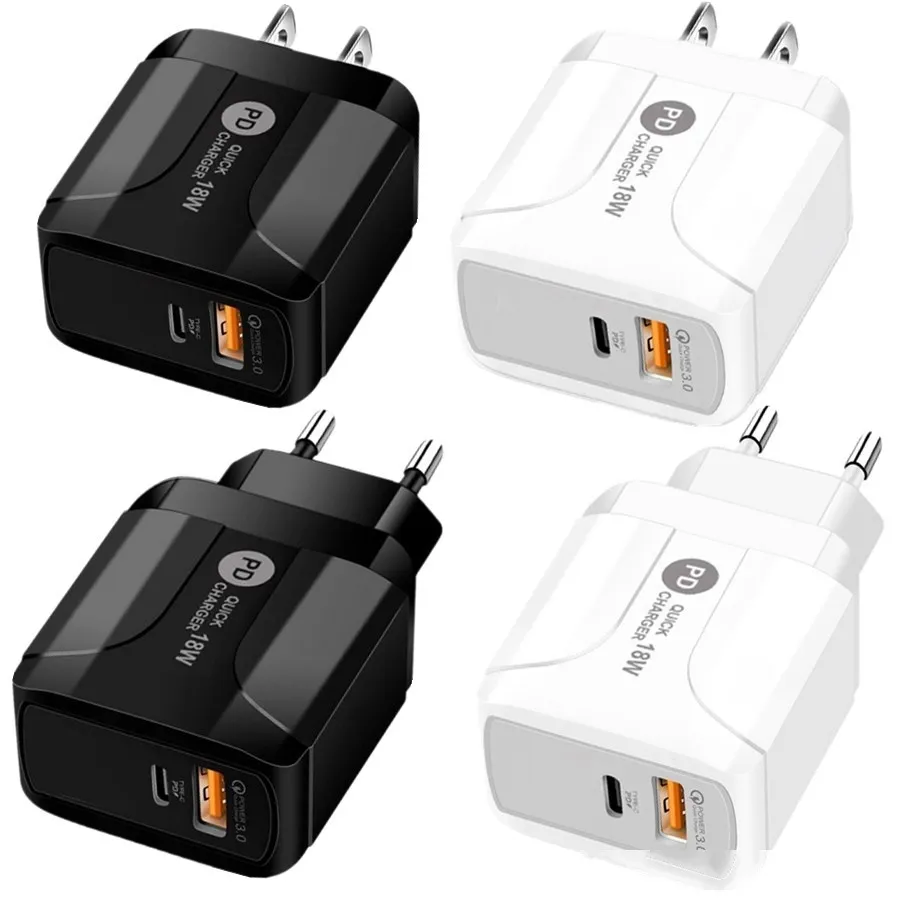 18W 25w Charge Rapide Rapide QC3.0 PD Type c USB AC Double Ports Voyage Chargeur Mural Eu US UK Plug Pour Iphone 7 8 X 11 Samsung Lg Téléphone Android