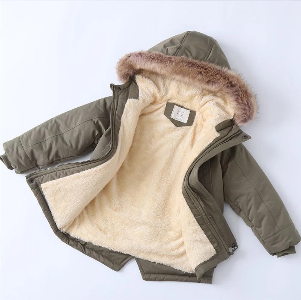 New Baby Boys Winter Jacket Wool Collar Fashion Children Coats Kids Hooded Warm Outerwear Plush Thicke Cotton Clothes 312 Years L6590704