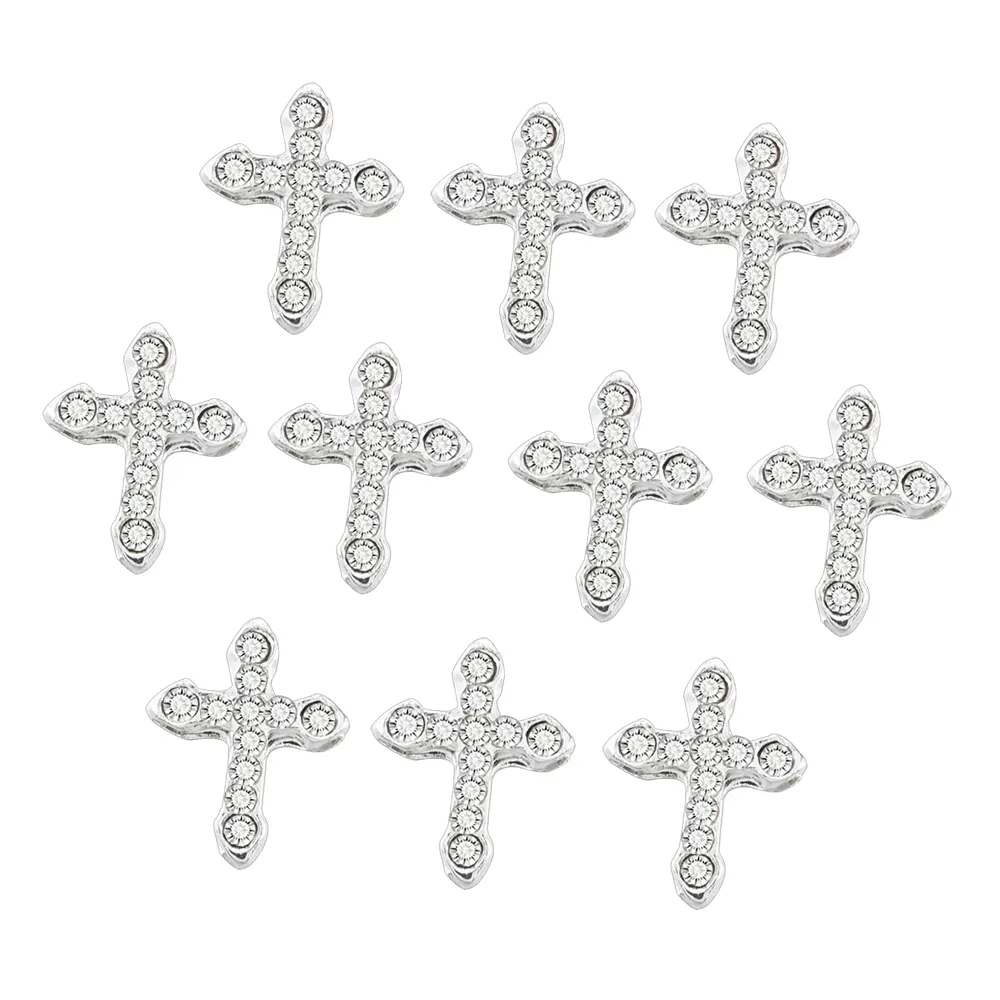 10 sztuk Klasyczne Pełne Glitter Dżetów Cross 3D Paznokci Charms 10 sztuk / Paczka Alloy Dekoracje Nail Art Dekoracje Nails Narzędzia