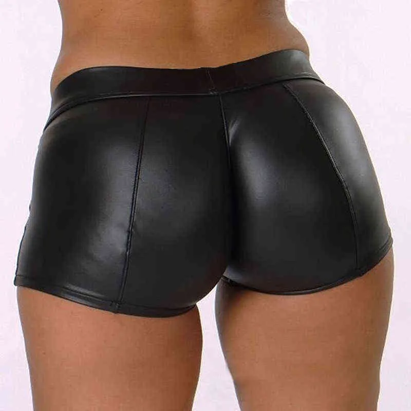 2022 kvinnor hög midja faux läder shorts sexig smal svart läder kort byxor avslappnad elastisk push up pu shorts bodycon shorts y220311