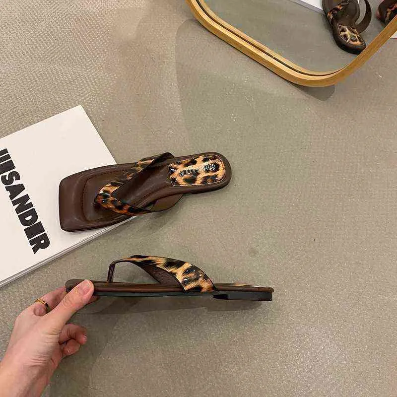 2022 nuove donne arrivano infradito pantofole estive moda leopardo tacchi piatti infradito diapositive signore calzature casual sandali Y220221