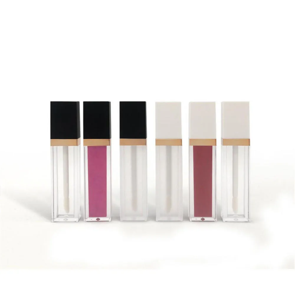 7 ml quadratische Make-up-Flüssigkeit, leere Lippenstift-Lipgloss-Röhrchen, weiße schwarze Kappe, transparenter, gefrosteter Kosmetikverpackungsbehälter8934573