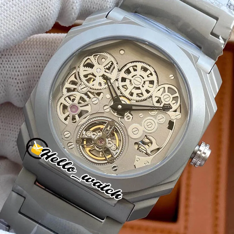 Nuovo Octo Finissimo Tourbillon 102937 quadrante grigio scheletro Miyota orologio automatico da uomo bracciale in acciaio al titanio orologi sportivi Hello wa306v