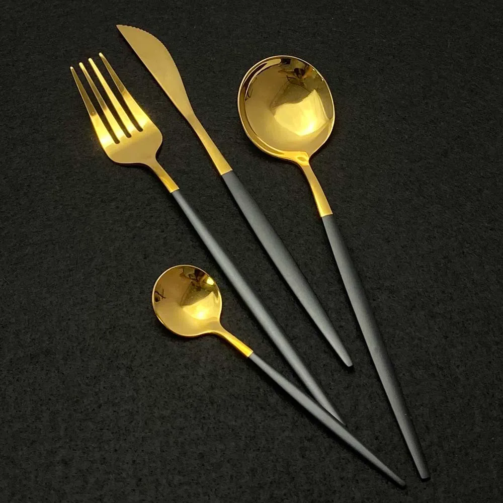 Red Gold Dingel Cutlery Set 304 Alimentation en acier inoxydable Foodware Home Steak Knife Café cuillère