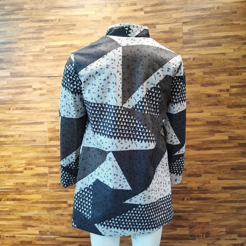 Homens outono casaco longo geométrico cor bloco impressão botão lapela moda escritório jaqueta de inverno casual casacos de lã oversized novo 2012222939399
