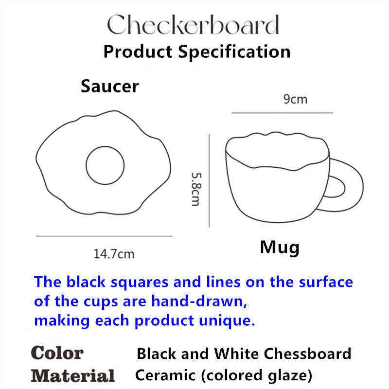 손으로 칠한 세라믹 머그잔 개인 체스 보드 원래 디자인 커피 컵 접시 차 우유 창조적 인 선물을 손잡이 드링크웨어 2285E