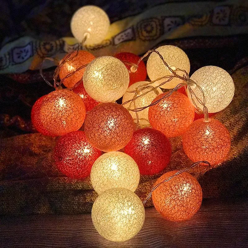 Baumwolle Dekoration Ball Licht Kette Nacht Lichter Girlande LED String Weihnachten Kinder Schlafzimmer Halloween Hochzeit Im Freien Terrasse Party