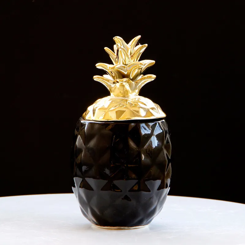 VILEAD 15,5 cm 20,5 cm Keramik-Ananas-Aufbewahrungsbox für Schmuck, schwarze Ananas-Figuren, Obst, Kunsthandwerk, Ornamente für Heimbüros LJ200812