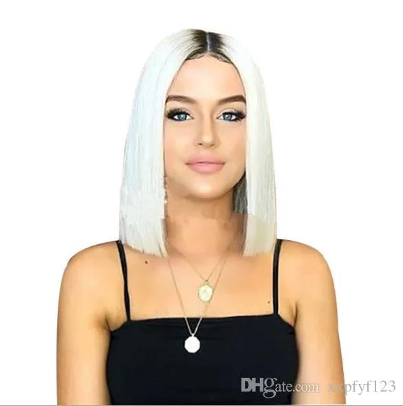 Lace Front Wigs Bob Ombre White Straight with Baby Hair 180 Density Heat Resistant 14inch Short Wig for Black Women5404489