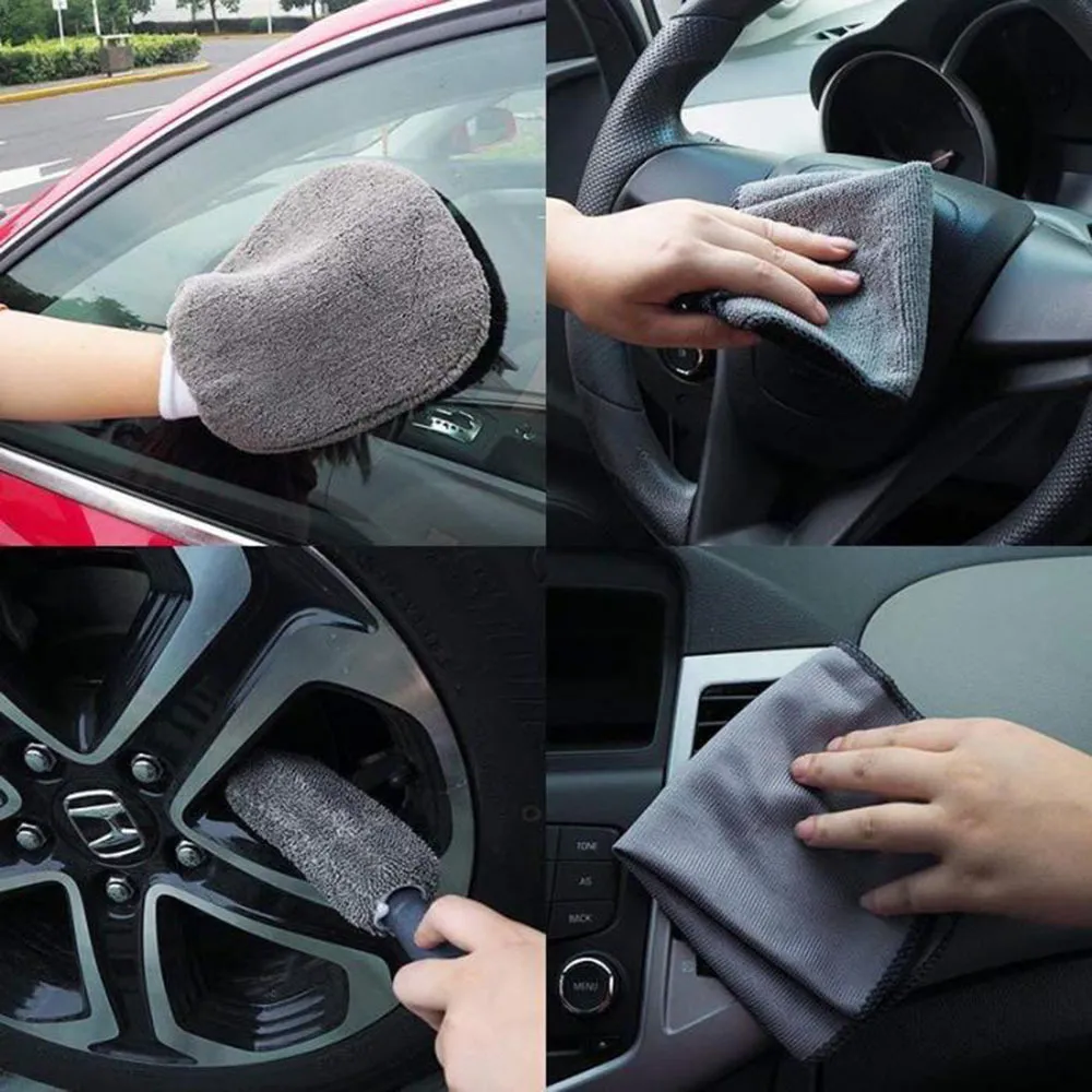 Microfibra Lavagem de carro Limpeza Ferramentas Conjunto de Luvas Toalhas Aplicador Pads Esponja Car Care Kit Roda Brush Caber Clean Kit 201214