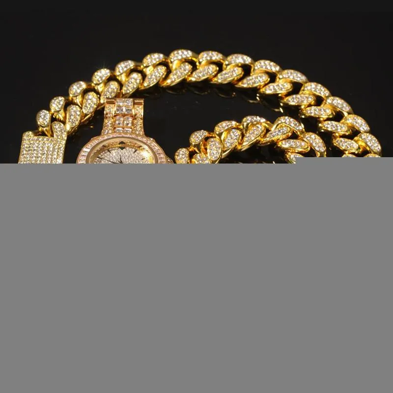 Chaînes / Set Hommes Hip Hop Glacé Bling Chaîne Collier Bracelets Montre 20mm Largeur Cubain Colliers Hiphop Charme Bijoux Cadeaux12350