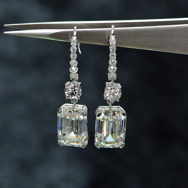 Luxury 925 Sterling Silver Created Moissanite Gemstone White Gold Drop Dangle Hook Earrings Fine Jewelry Gift Whole2427166